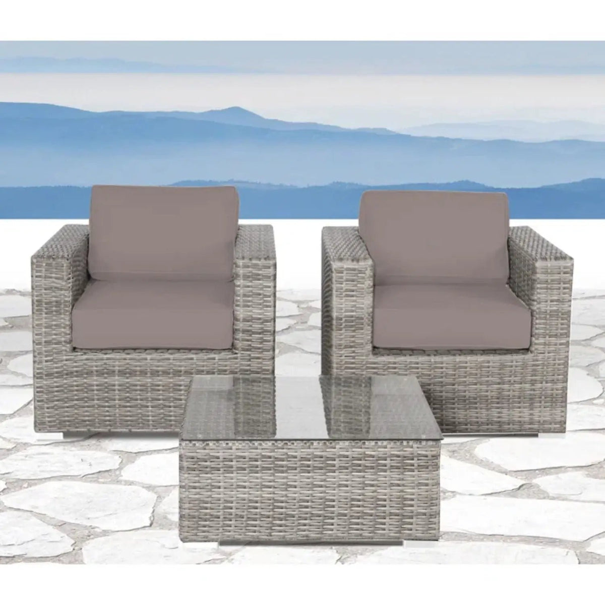 Wicker Seating Group Set | Table And Cushions Included | Aluminum Frames | Hand-Woven Wicker