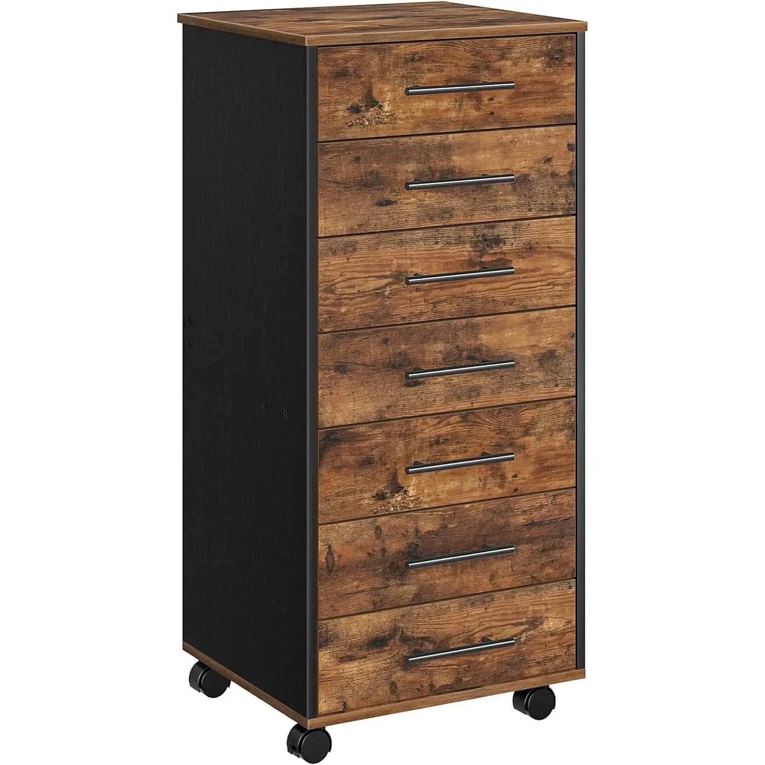 7 Drawer Wooden File Cabinet For Home Office Rustic Brown from PriceLows™
