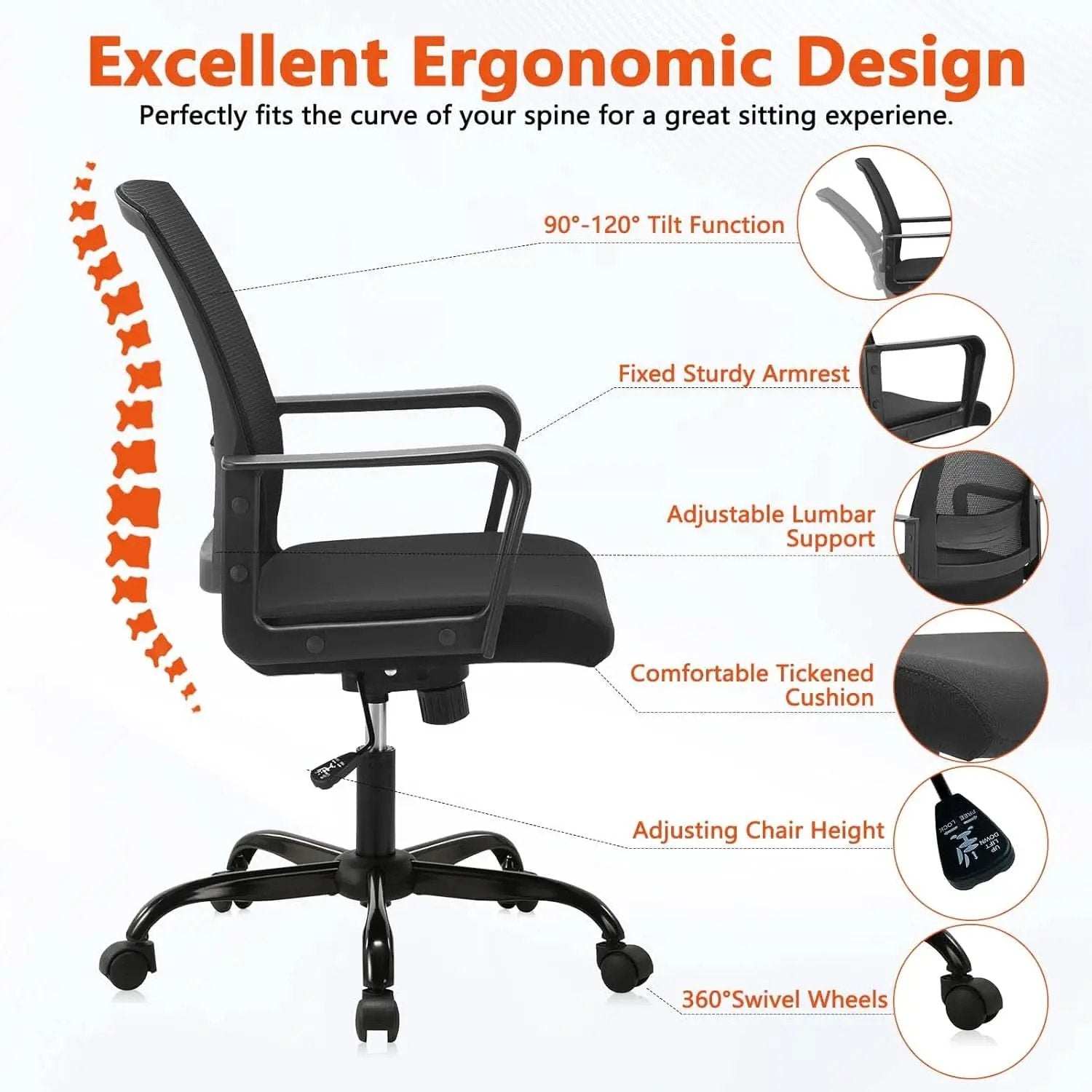 Ergonomic Black Mesh Office Chairs 4 Pack Lumbar Support from PriceLows™