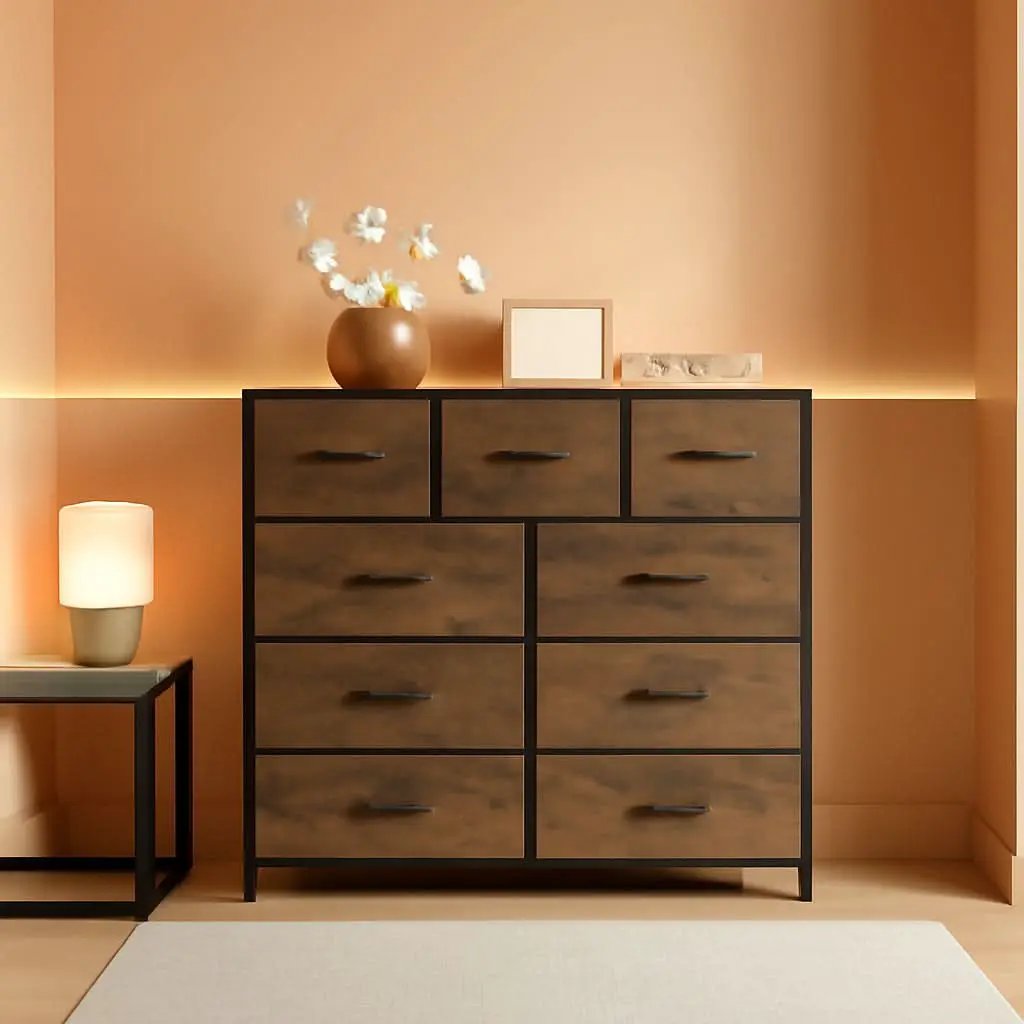 Fabric Storage Tower 9 Drawer Organizer In Rustic Brown from PriceLows™
