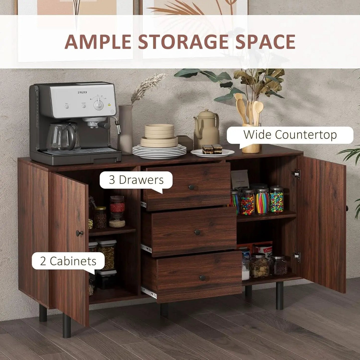 Rustic Brown Sideboard Buffet Cabinet With Three Drawers from PriceLows™