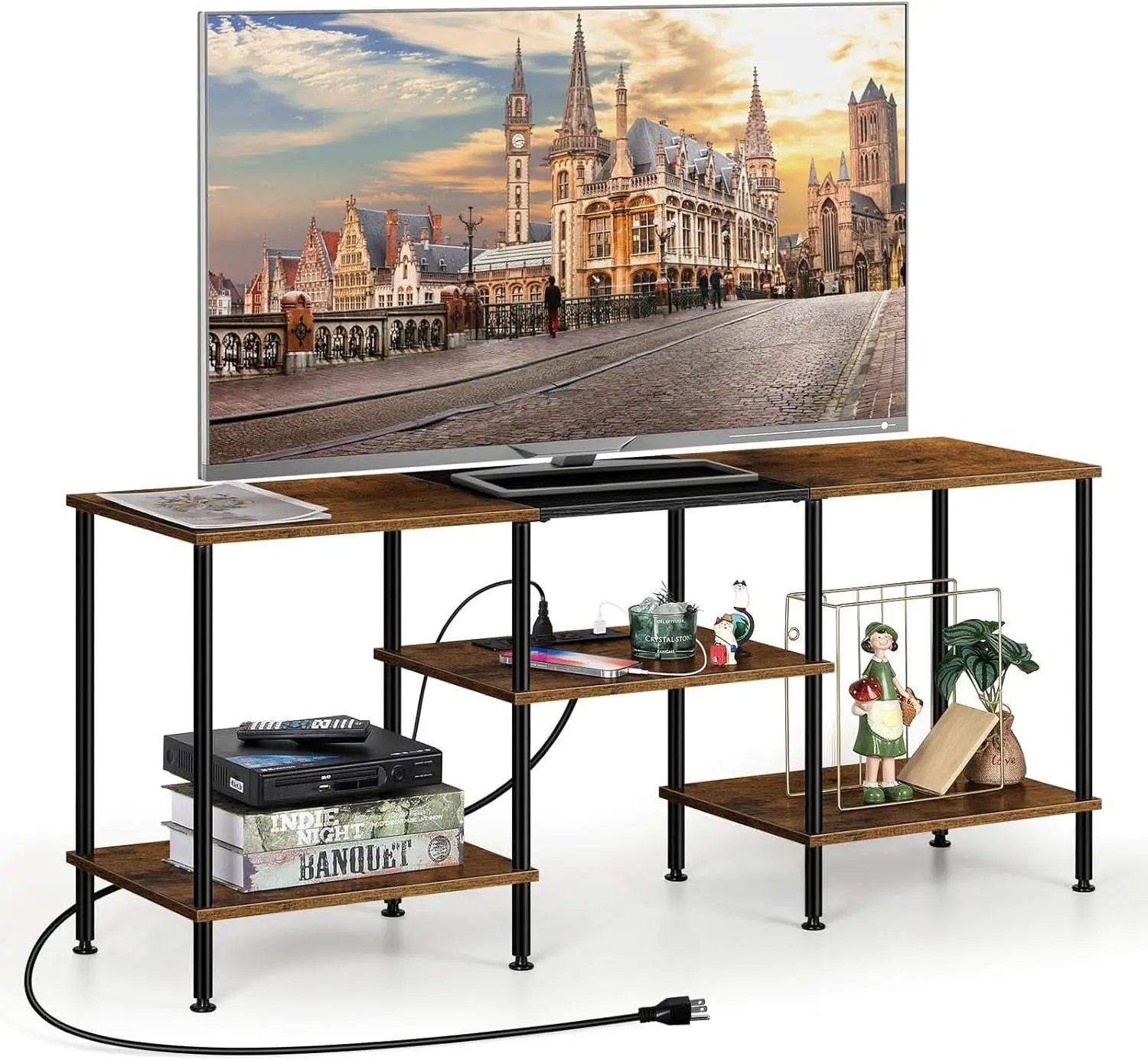 Rustic Brown 50 Inch TV Stand With Power Outlets And Shelf from PriceLows™