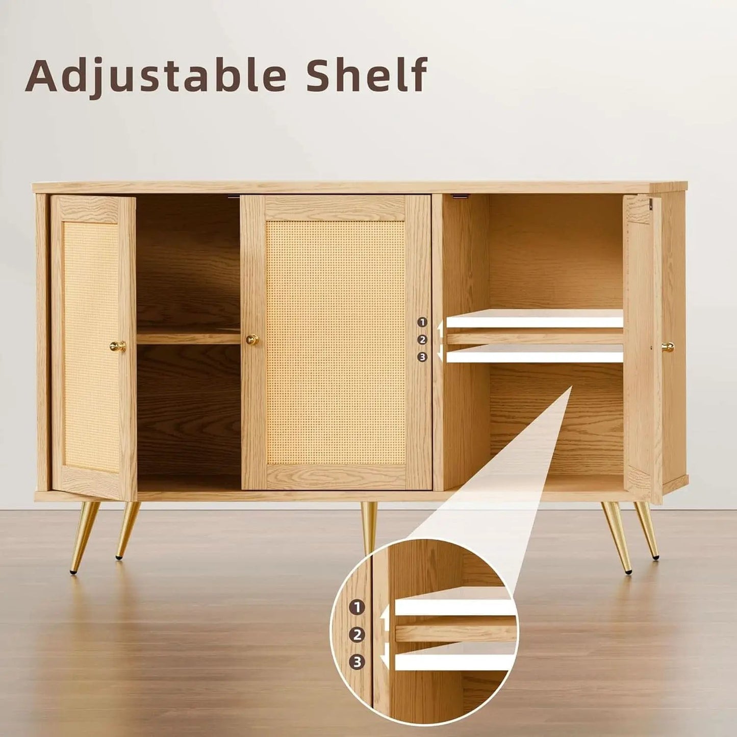 Natural Finish Buffet Cabinet Pair With Rattan Doors from PriceLows™