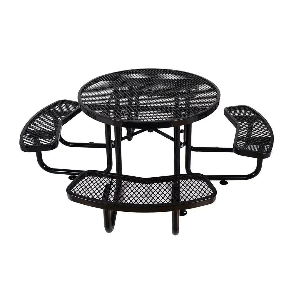 Round Steel Picnic Table | 46 Inch Diameter | Heavy-Duty Perforated Metal | Umbrella Hole