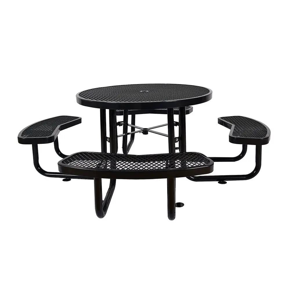 Round Steel Picnic Table | 46 Inch Diameter | Heavy-Duty Perforated Metal | Umbrella Hole