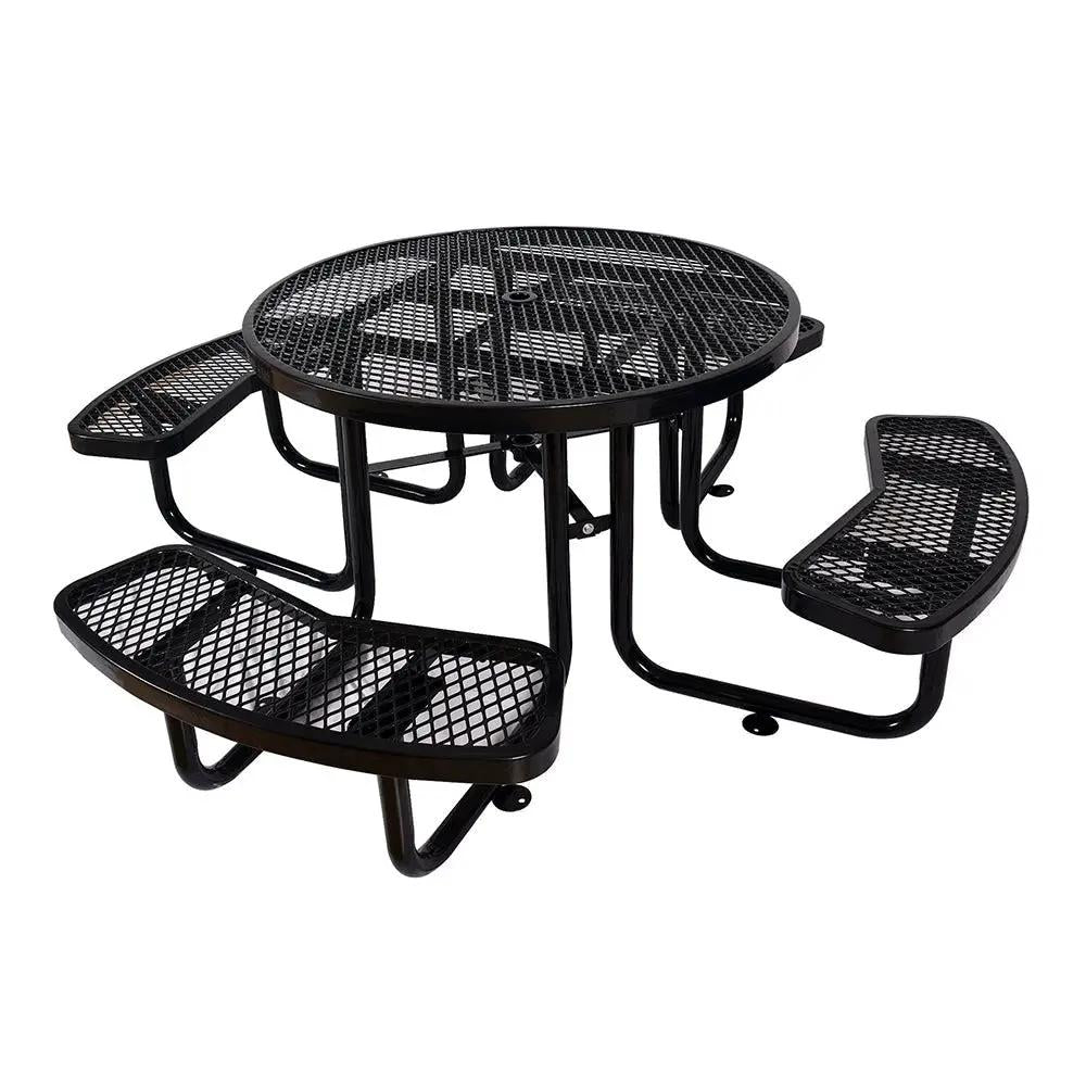 Round Steel Picnic Table | 46 Inch Diameter | Heavy-Duty Perforated Metal | Umbrella Hole