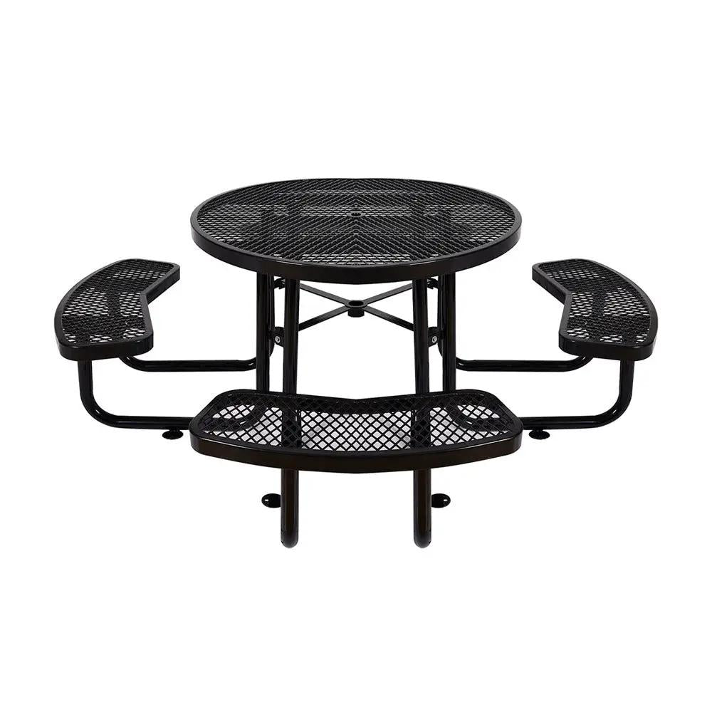 Round Steel Picnic Table | 46 Inch Diameter | Heavy-Duty Perforated Metal | Umbrella Hole