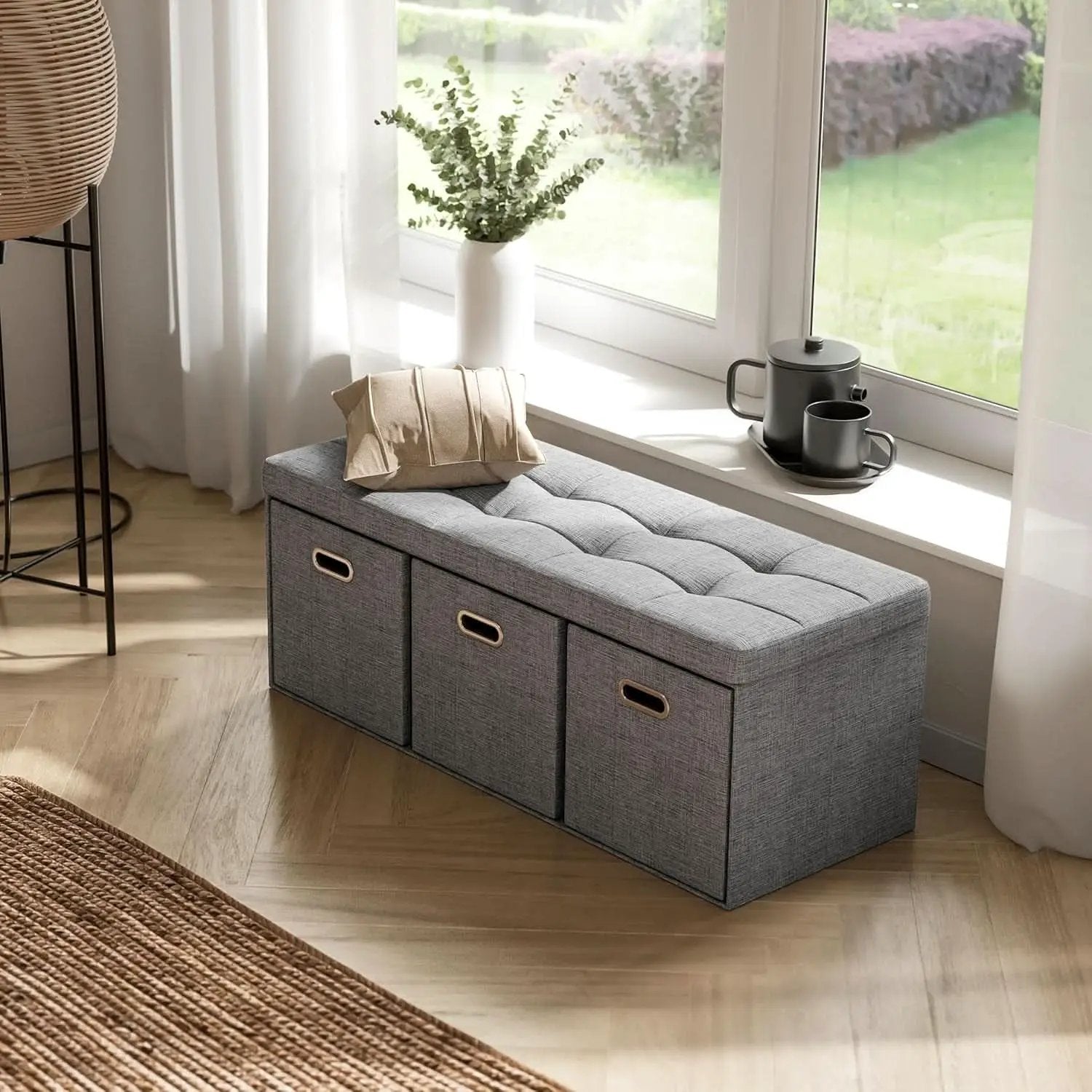 Oversized Forty Inch Gray Storage Ottoman With Drawers from PriceLows™