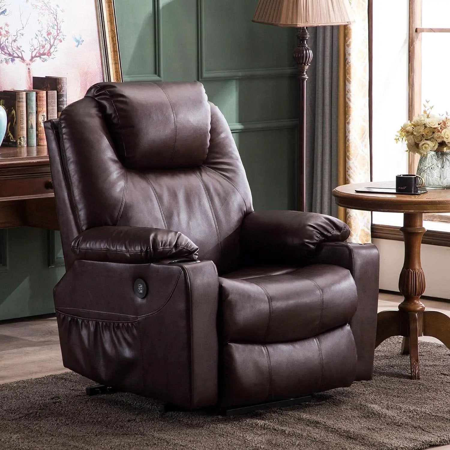 Electric Power Lift Recliner Chair Dark Brown Massage from PriceLows™