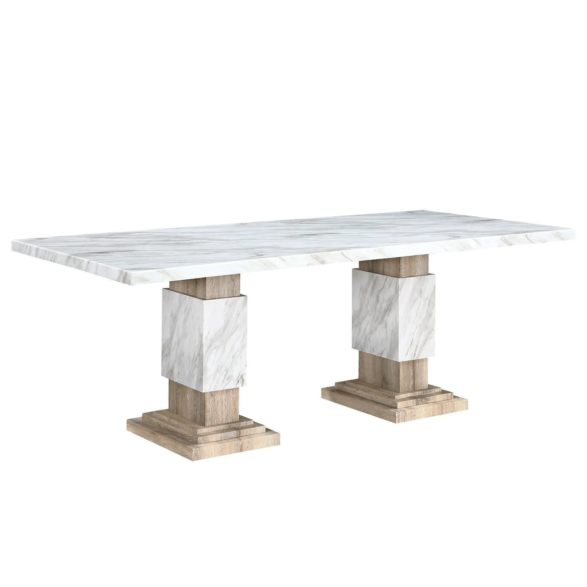 Dining Table Set | Faux Marble Finish | Pedestal Base | 4 Chairs