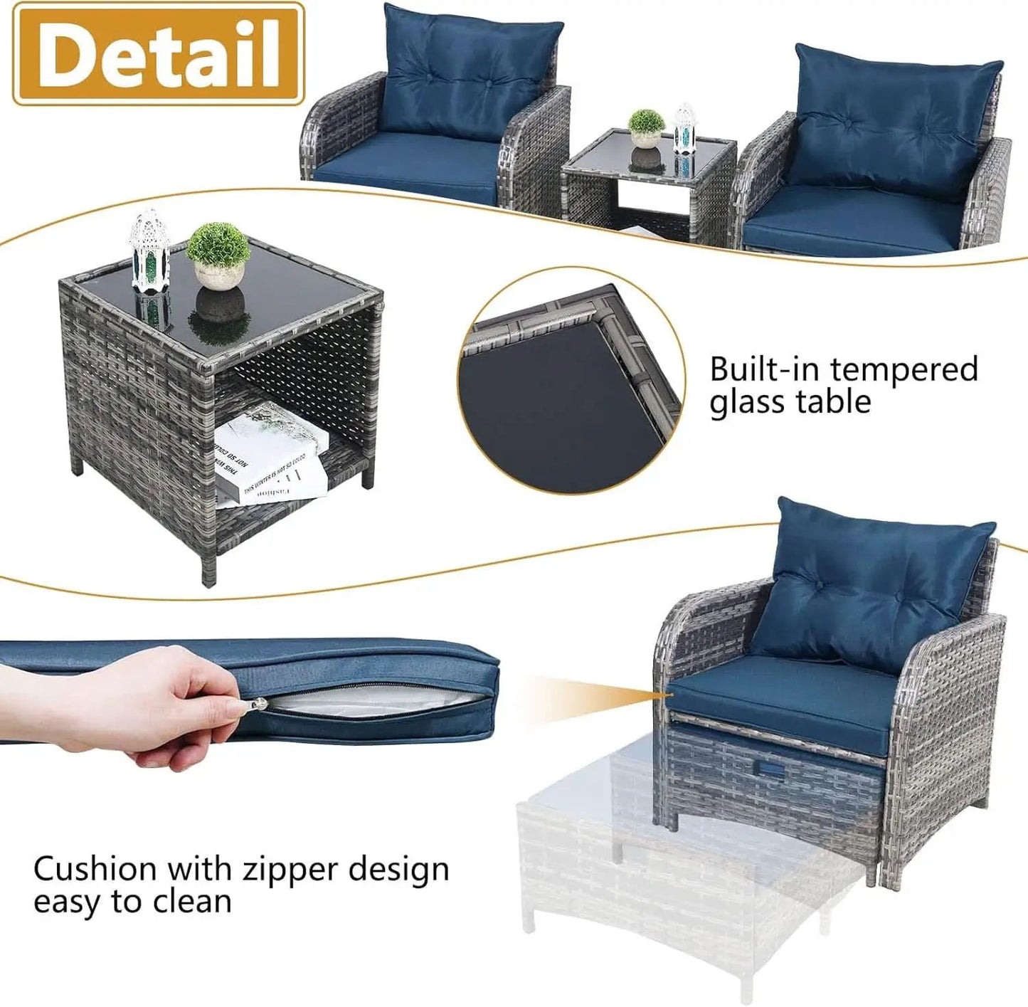 5 Pieces Wicker Outdoor Patio Chairs Set With Ottoman Blue from PriceLows™