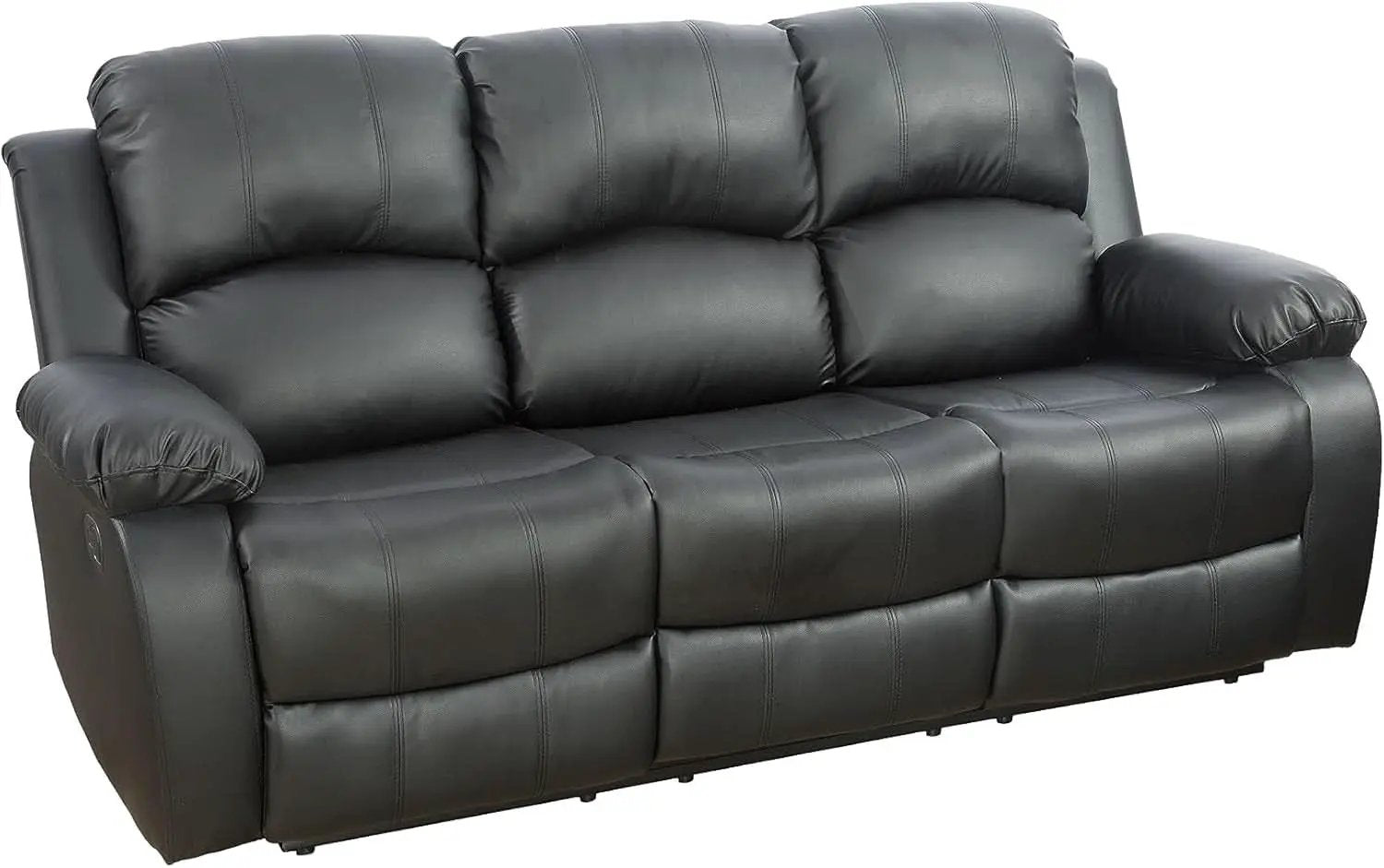 Black Vegan Leather 3 Seater Recliner Sofa Cupholders from PriceLows™