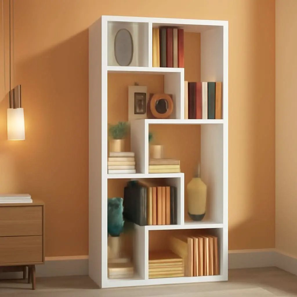 Geometric 6 Shelf Industrial Bookcase White Tall Storage from PriceLows™