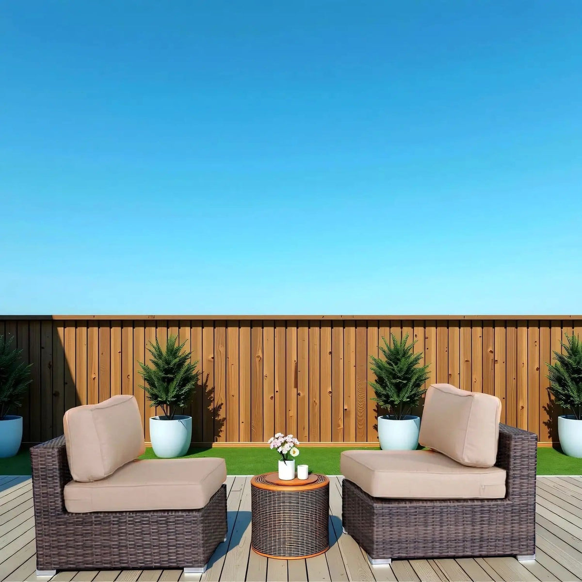 Wide Armless Outdoor Chairs With Cushions (Set of 2) | 2 Pieces | Fabric | Dining Room