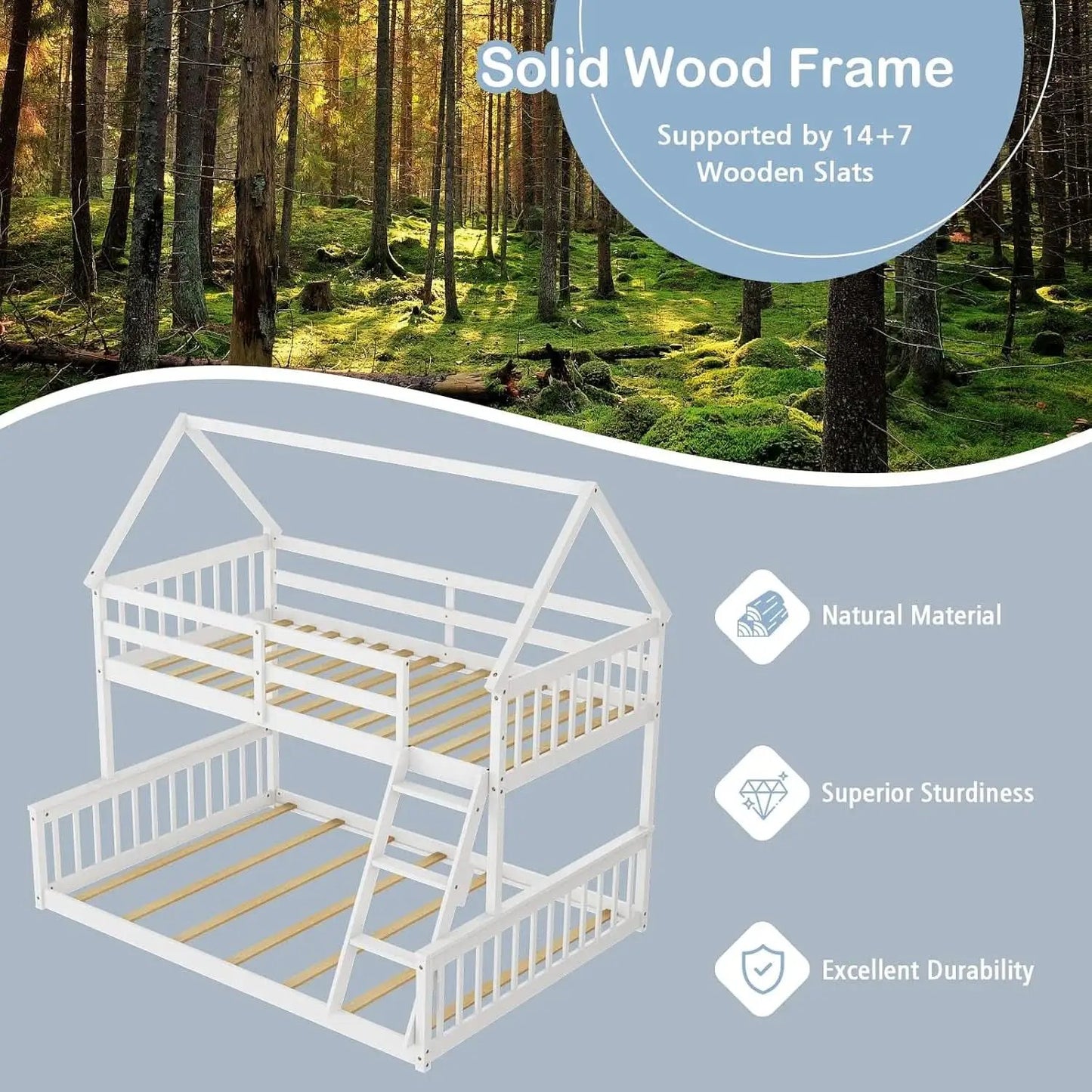 Solid Wood Twin Over Full Bunk Bed White With Guardrails from PriceLows™