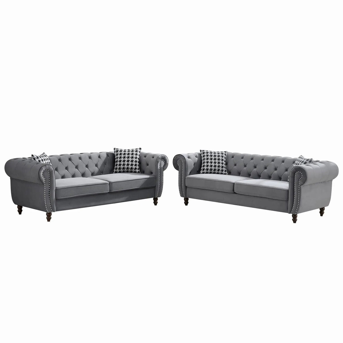 Chesterfield Fabric Sofa | Rolling Arms | Nailhead Trim | 3 Seater