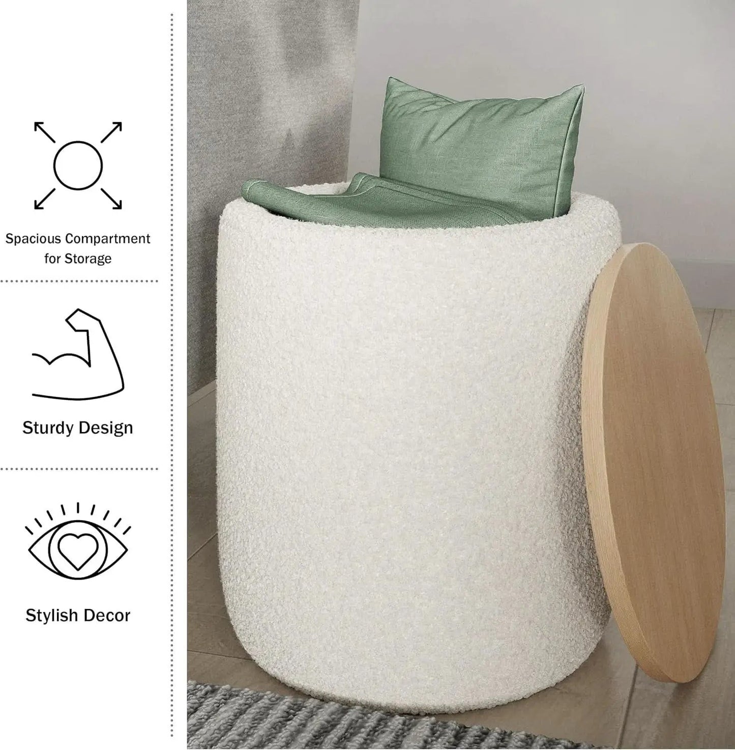 Cream Textured Storage Ottoman Removable Lid Walnut from PriceLows™