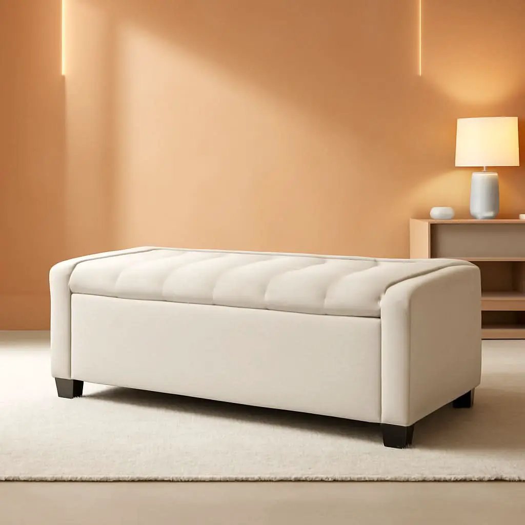 48 Inch Storage Unit Ottoman Bench Upholstered Beige from PriceLows™