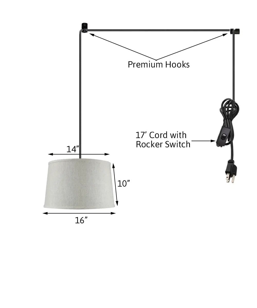 Swag Plug In Pendant | 14 Inch Width | Shallow Drum Textured Oatmeal Shade