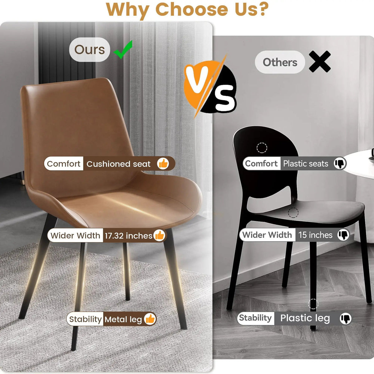 Modern Dining Chairs | Set Of 2 | Metal Legs | Ergonomic Design
