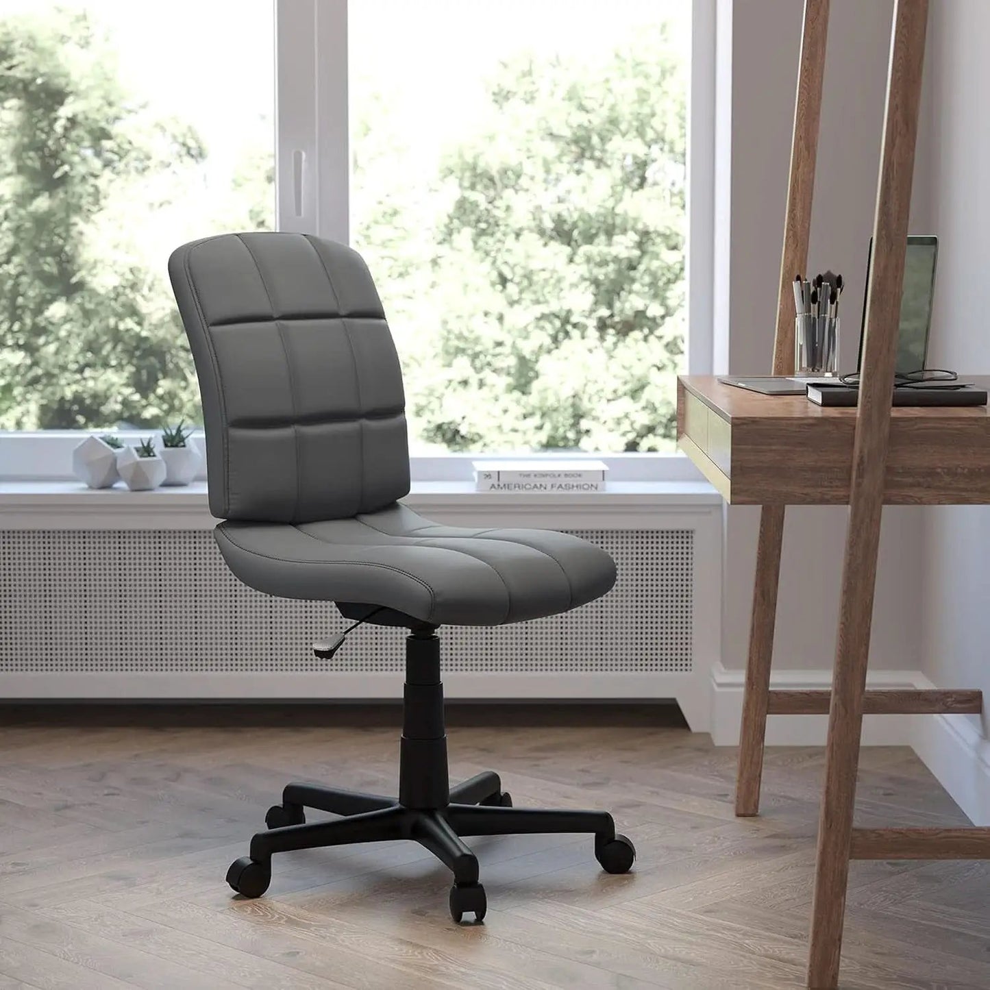Clayton Mid Back Swivel Task Chair Gray Vinyl Upholstery from PriceLows™