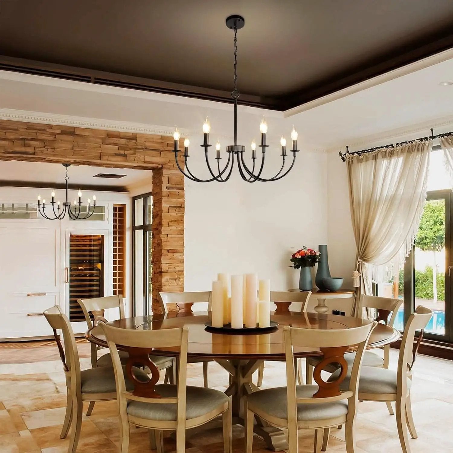 8 Light Matte Black Farmhouse Chandelier For Dining Room from PriceLows™