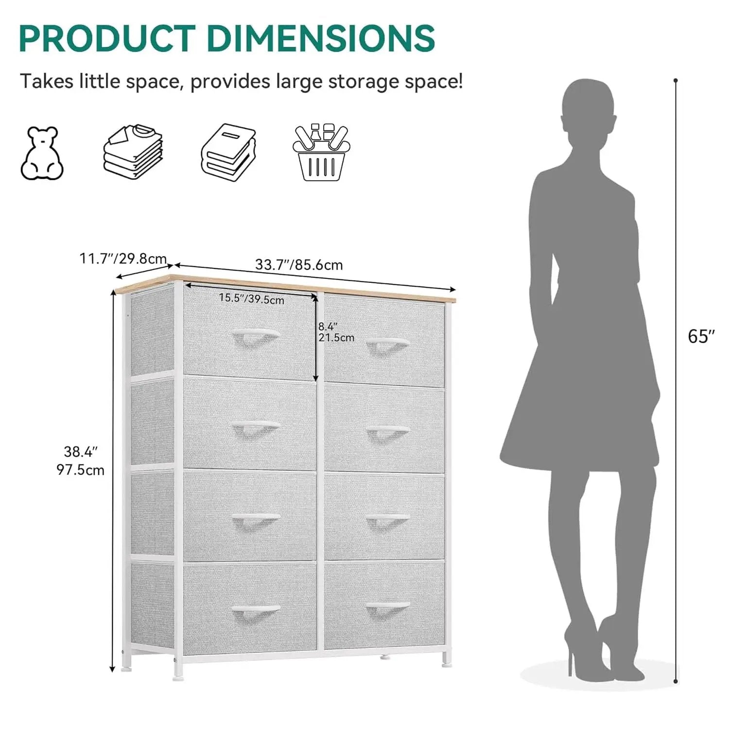 Bedroom Tall Linen Textured Fabric Dresser Drawers from PriceLows™