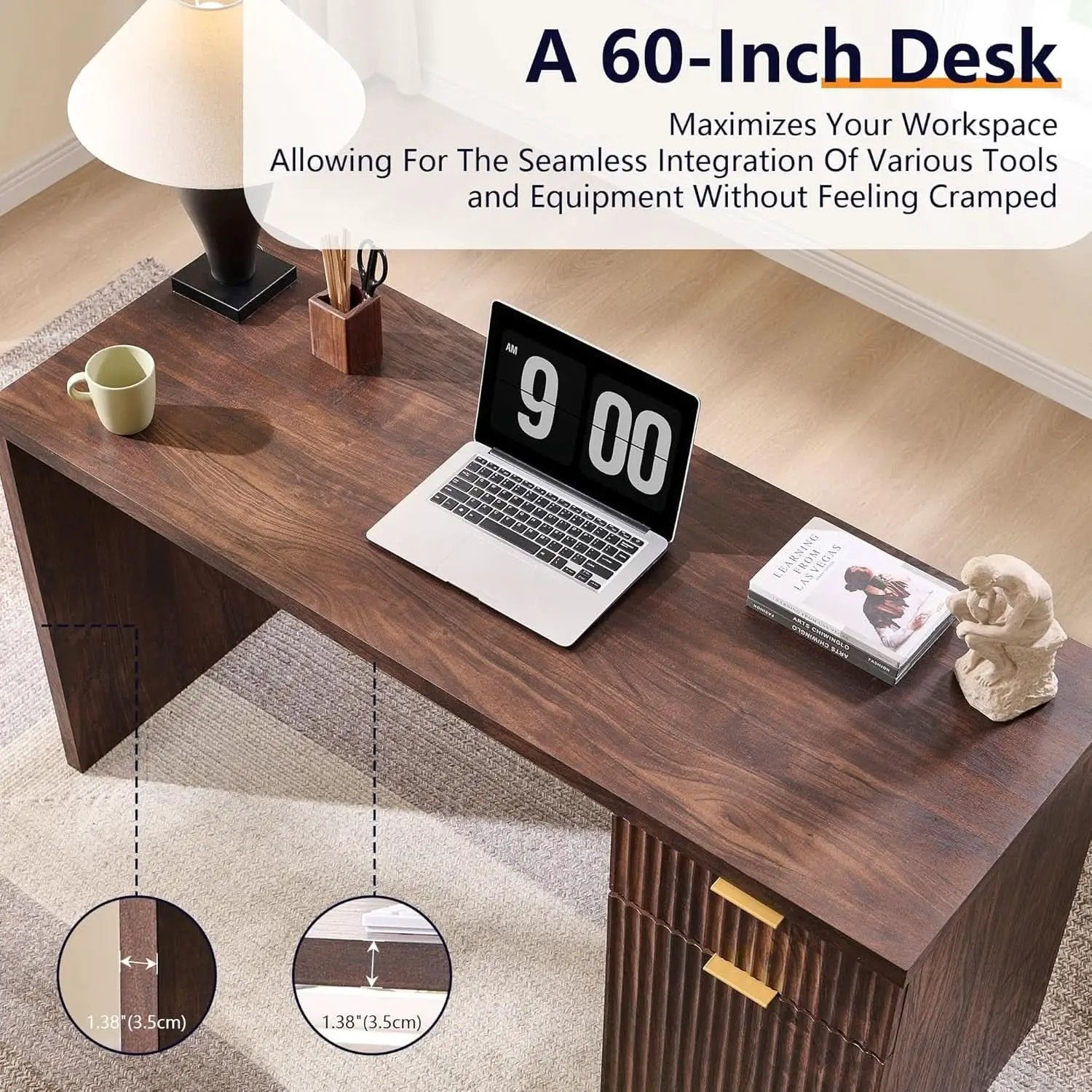 60-Inch Classic Dark Walnut Executive-Grade Desk Study from PriceLows™
