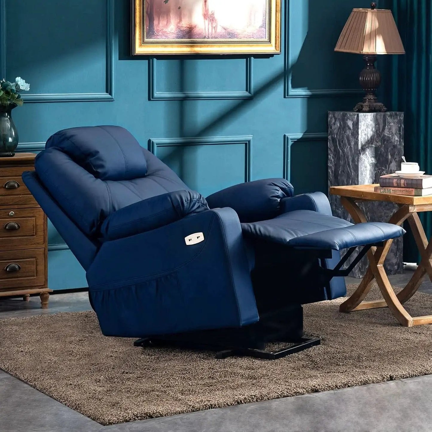 Electric Power Lift Recliner Chair With Massage And Heat Blue Medium from PriceLows™