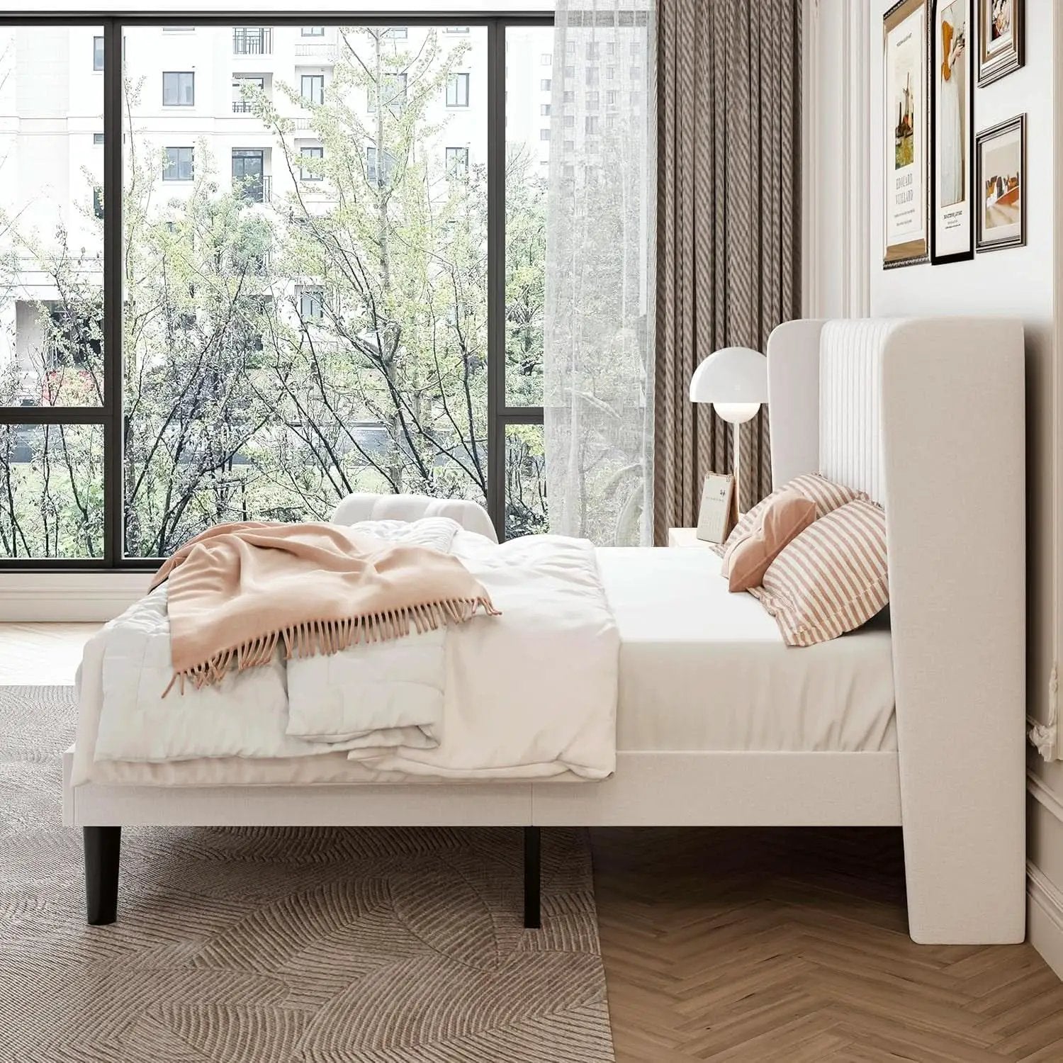 Velvet Upholstered Full Bed Frame With Wingback Headboard from PriceLows™