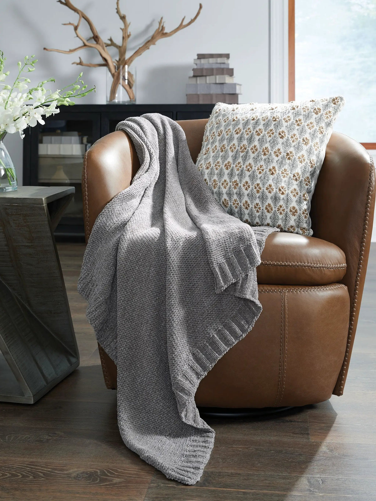 Anawood Knit Throw Blanket | Neutral Hue | Textural Knit Construction | 50 x 60 Inch