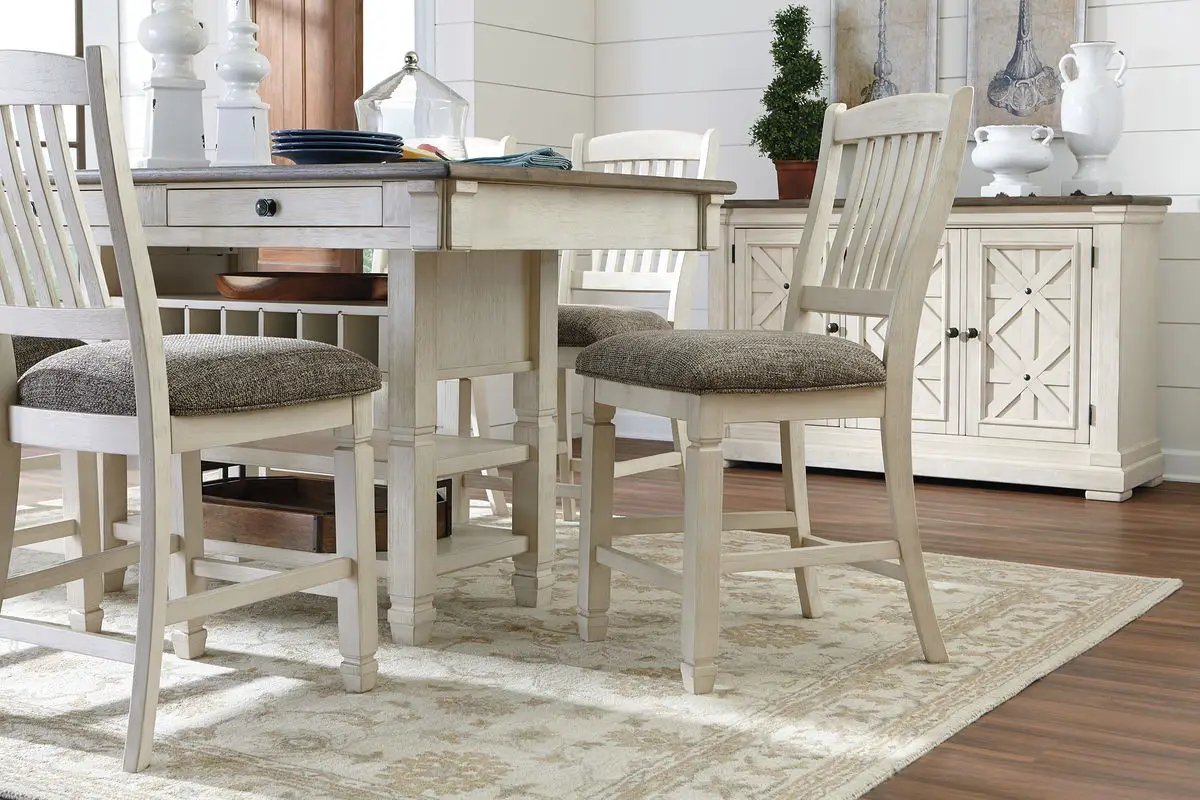 Bolanburg Counter Table Set | 5-Piece Rectangular | Two-Tone Oak And Acacia | Antique White