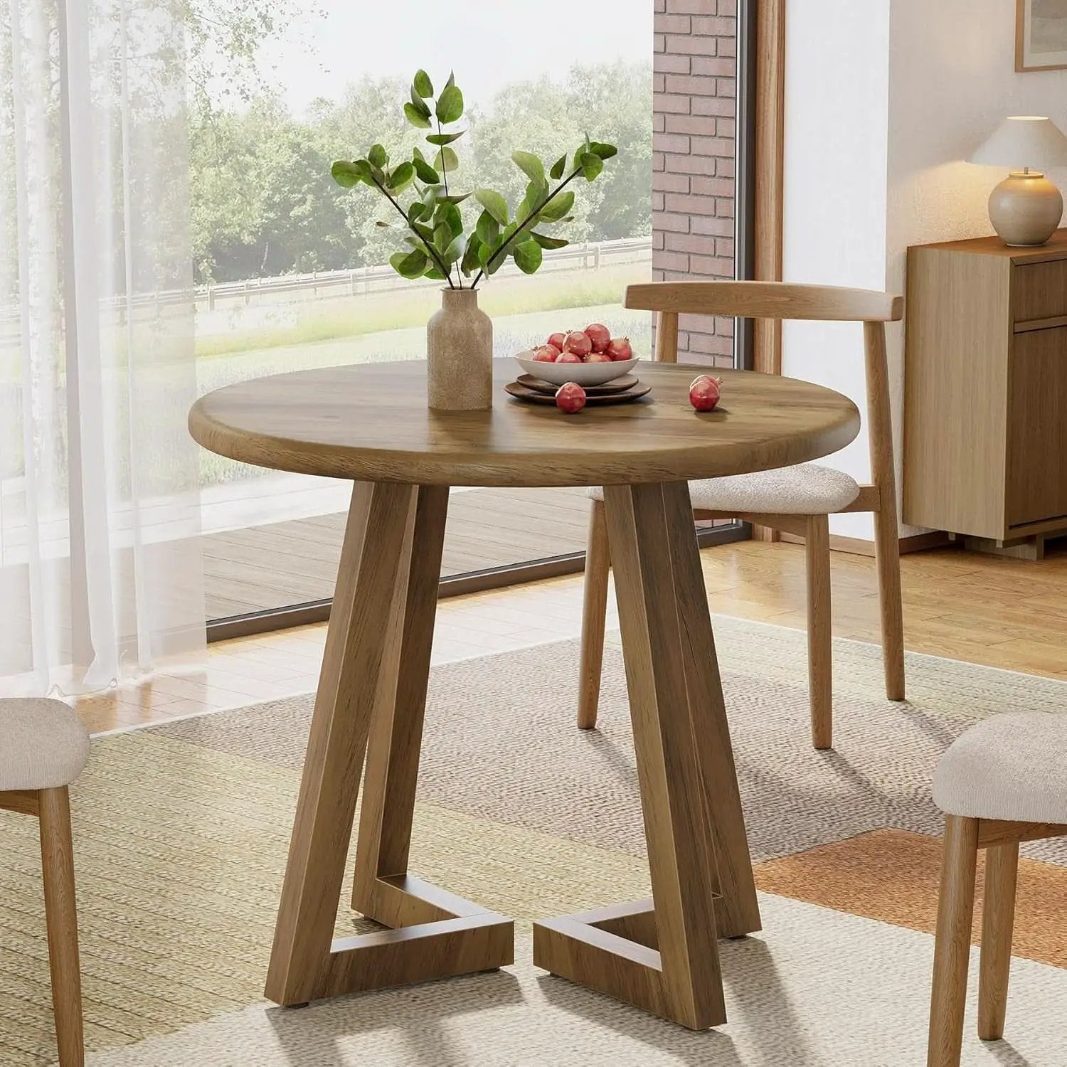 Brown Round Dining Table 31.5 Inch For 2 To 4 People from PriceLows™