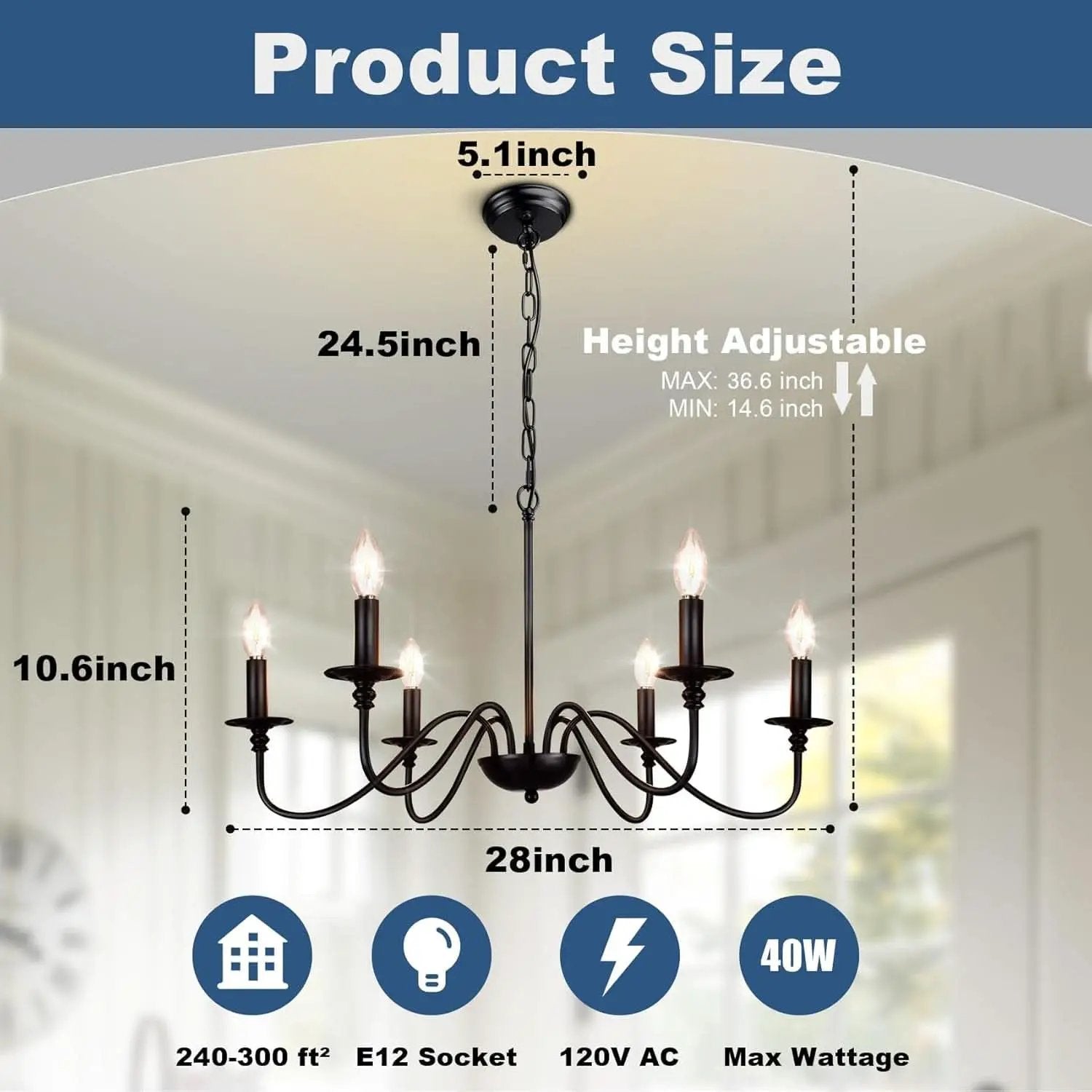 Six Light Black Industrial Farmhouse Chandelier Pendant from PriceLows™