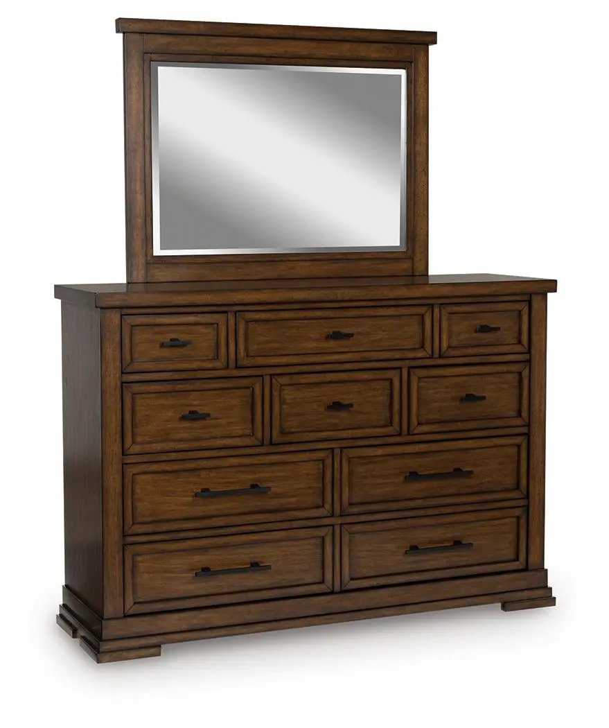 Taffenbrook Dresser And Mirror | Medium Brown | Lined Top Drawers | Bedroom Storage