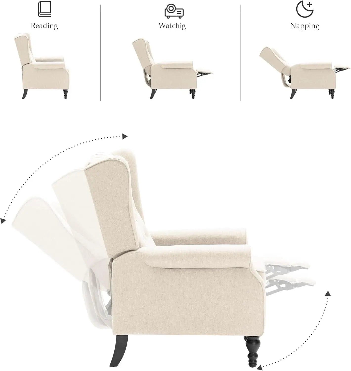 Beige Mid Century Wingback Recliner Chair With Upholstered Fabric from PriceLows™