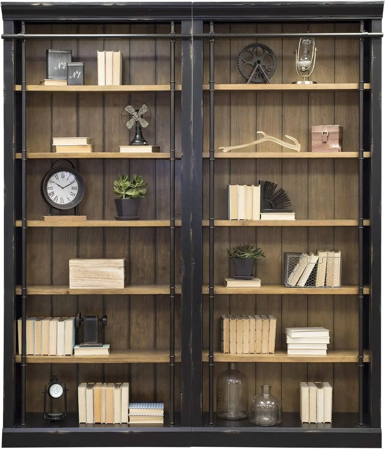 8 Foot Tall Bookcase Wall With Ladder Display Shelf Black from PriceLows™