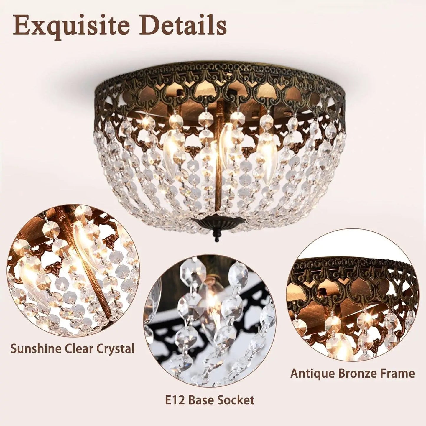 Bronze Crystal 15 Inch Four Light Flush Mount Ceiling Light from PriceLows™