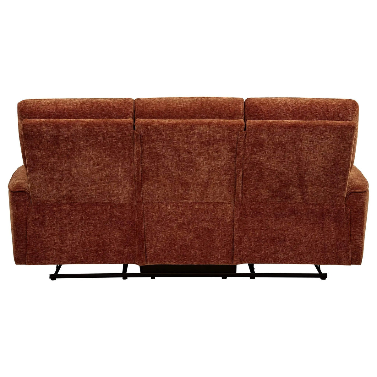 Navarro Chenille Upholstered Reclining Sofa | 79.5 x 37.5 x 40.25 in | Chenille & Metal | Burnt Orange