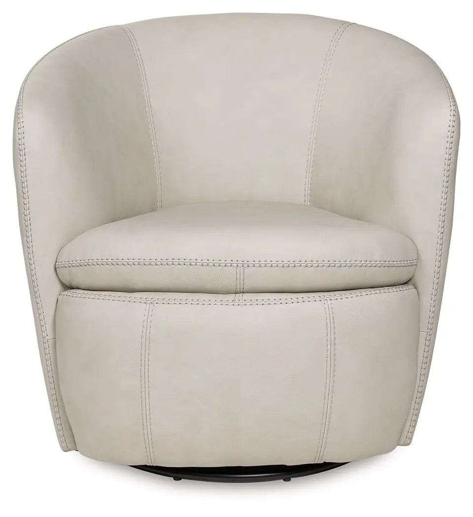 Kierreys Swivel Accent Chair | Supple Leather | Barrel Back | 31.63 Inch Height