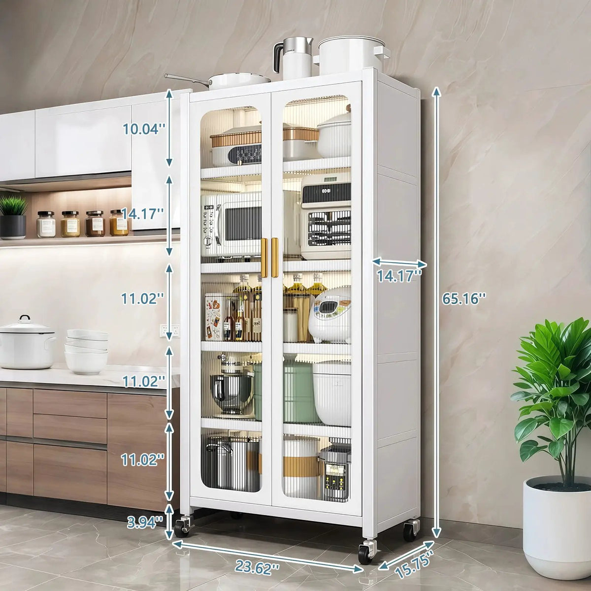 6 Tier Storage Cabinet | Transparent Magnetic Door | Adjustable Shelves | 360 Degree Wheels