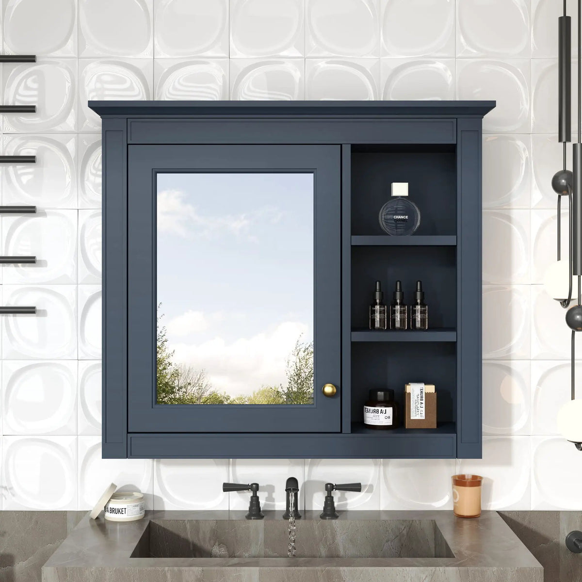 Modern Wall Mounted Medicine Cabinet | 3 Open Shelves | Mirror Door