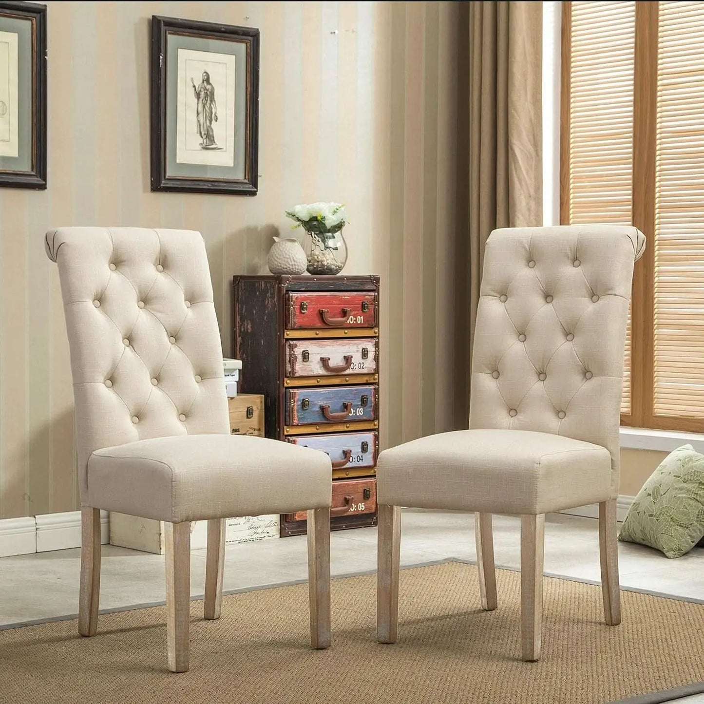 Tan Solid Wood Tufted Parsons Dining Chair Set Of 2 from PriceLows™