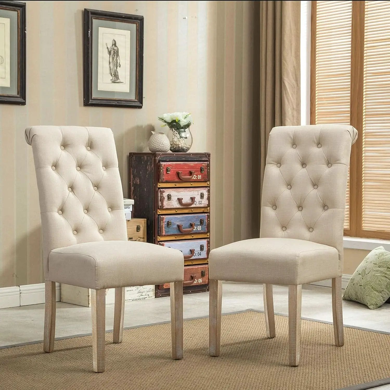 Tan Solid Wood Tufted Parsons Dining Chair Set Of 2 from PriceLows™