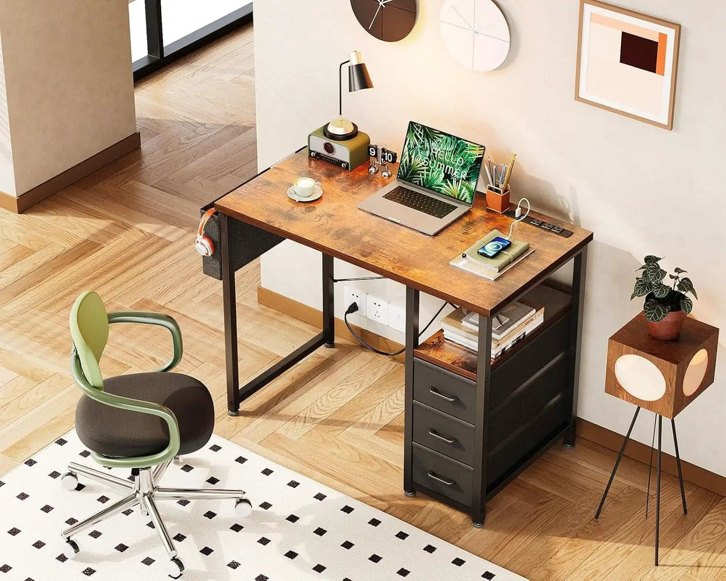 32-Inch Vintage Desk With Drawers And Charging Station from PriceLows™