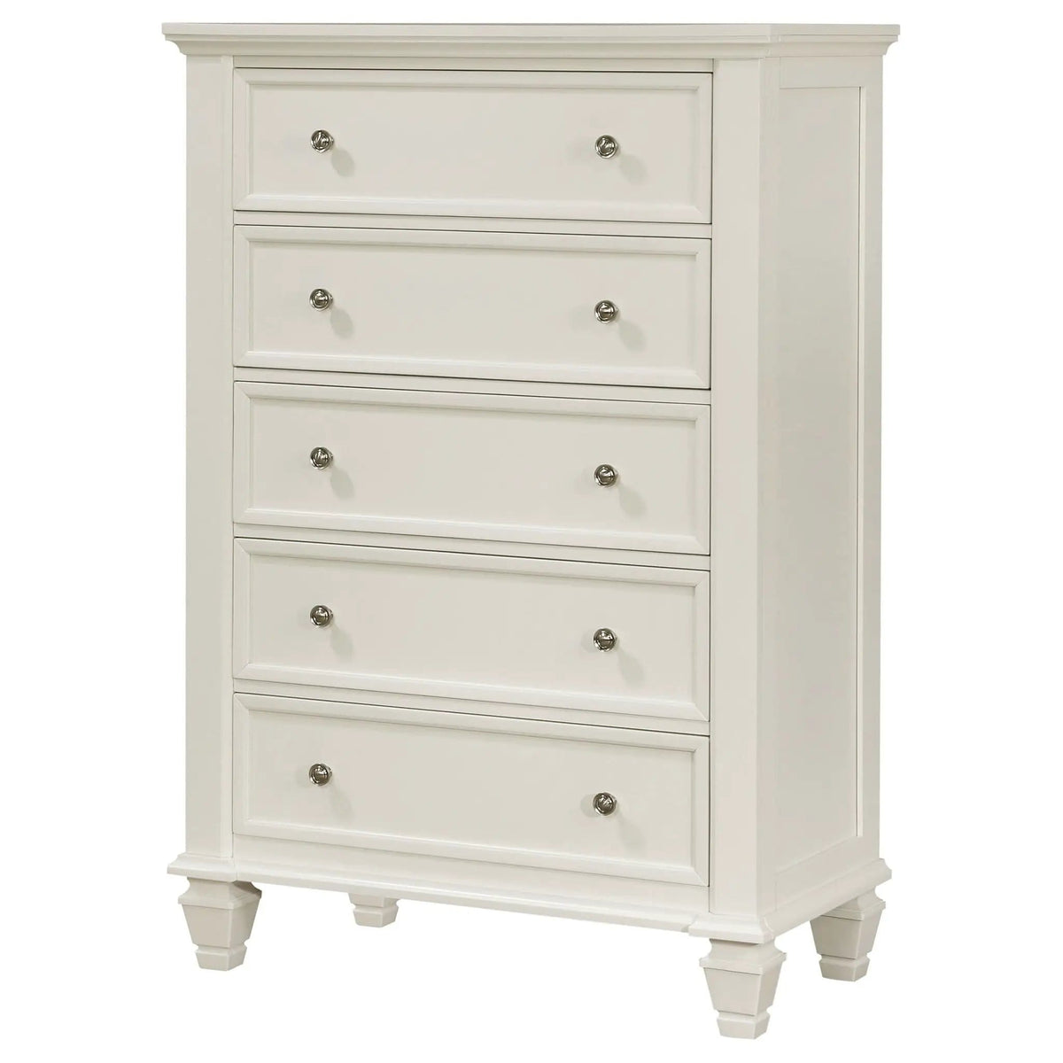 Sandy Beach 5-drawer Bedroom Chest Cream | 36.25 x 18.5 x 53.25 in | Rubberwood & Engineered Wood | White