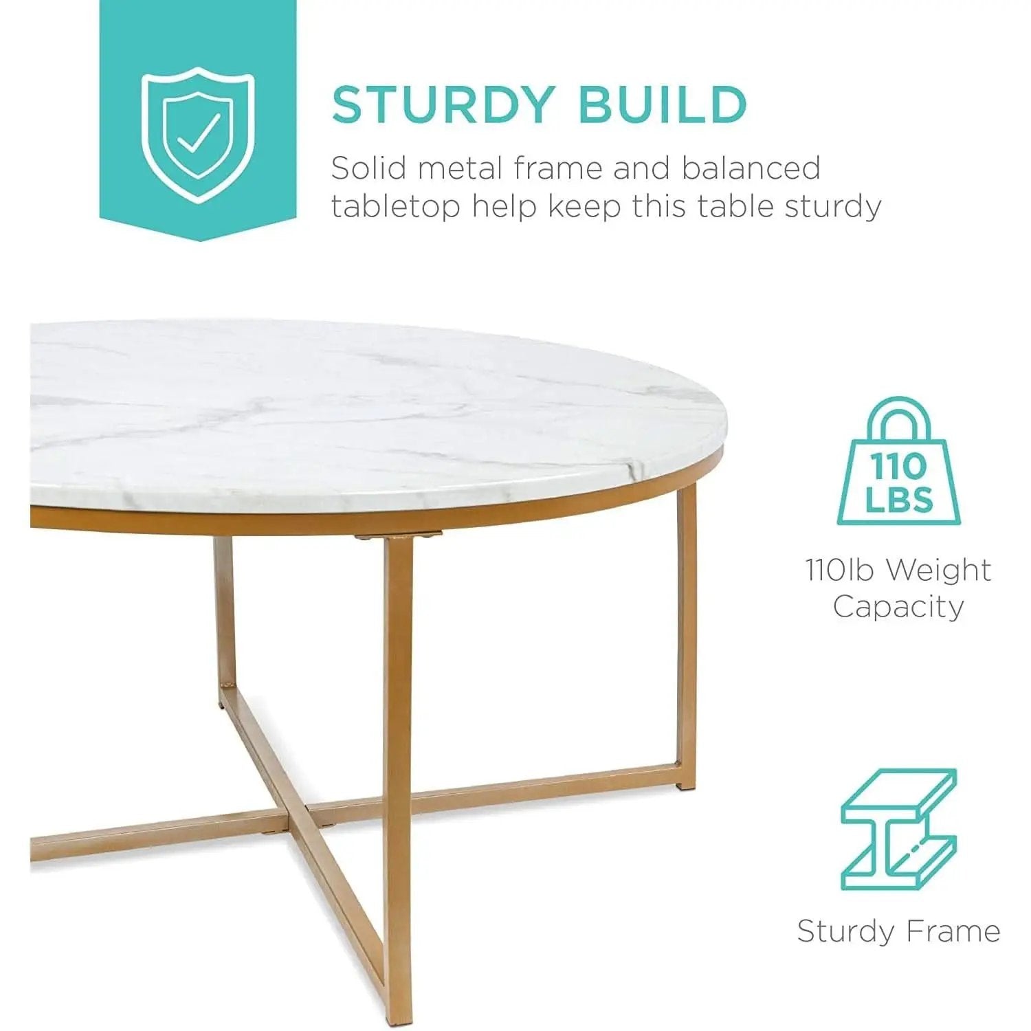 Round Coffee Table With Faux Marble Top Cross Leg Design from PriceLows™