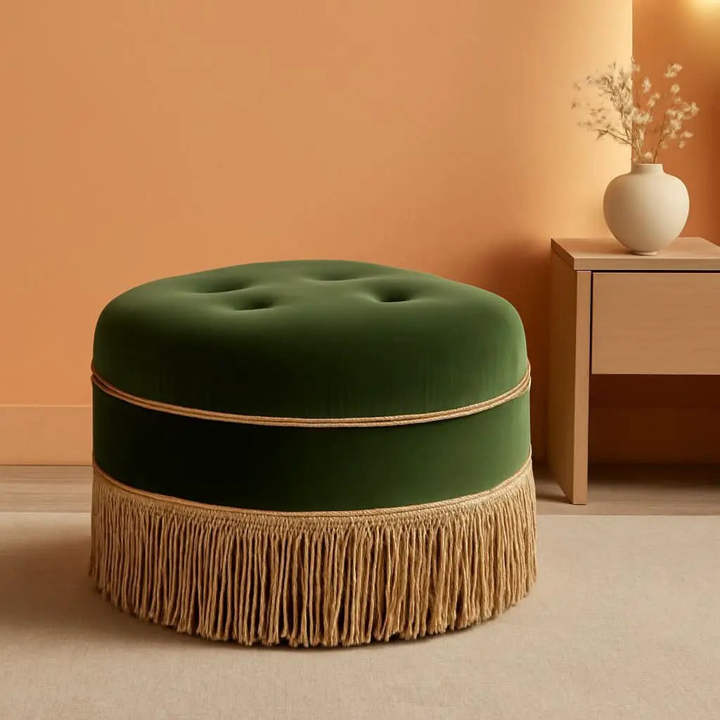 24 Inch Round PremiumQualityTextured Woven Upholstered Ottoman from PriceLows™
