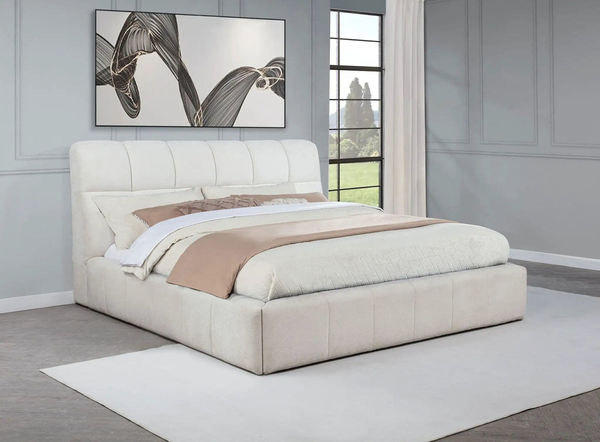 Nollet 48-inch Upholstered Eastern King Platform Bed | 87 x 98 x 47.5 in | Engineered Wood & Fabric | Cream