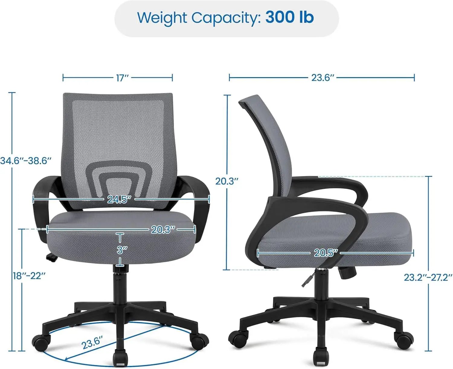 2 Pack Ergonomic Mesh Office Chairs With 360 Degree Rolling Casters Dark Gray For Home Office from PriceLows™